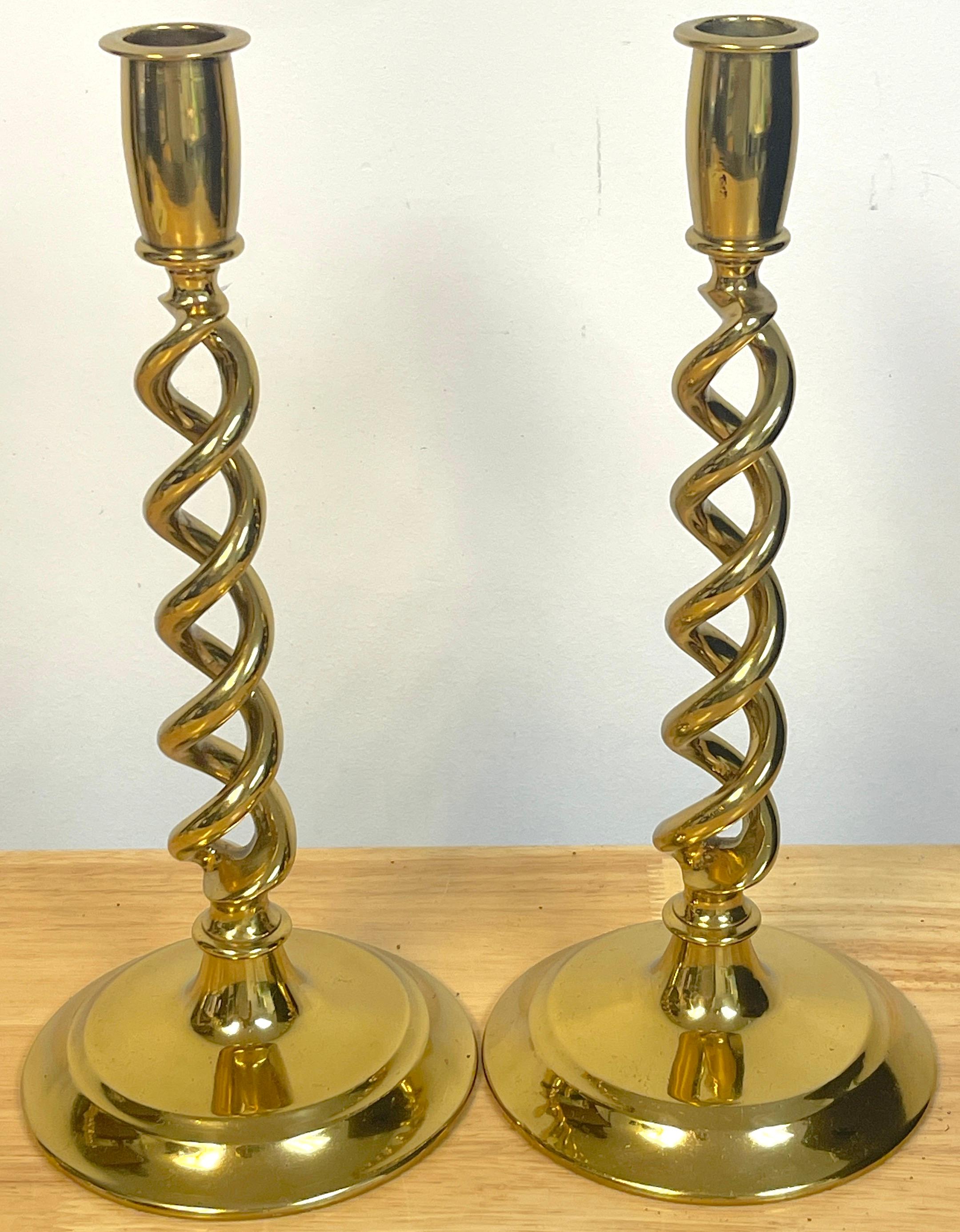 Pair of 19th C English Brass Barley Twist Candlesticks at 1stDibs