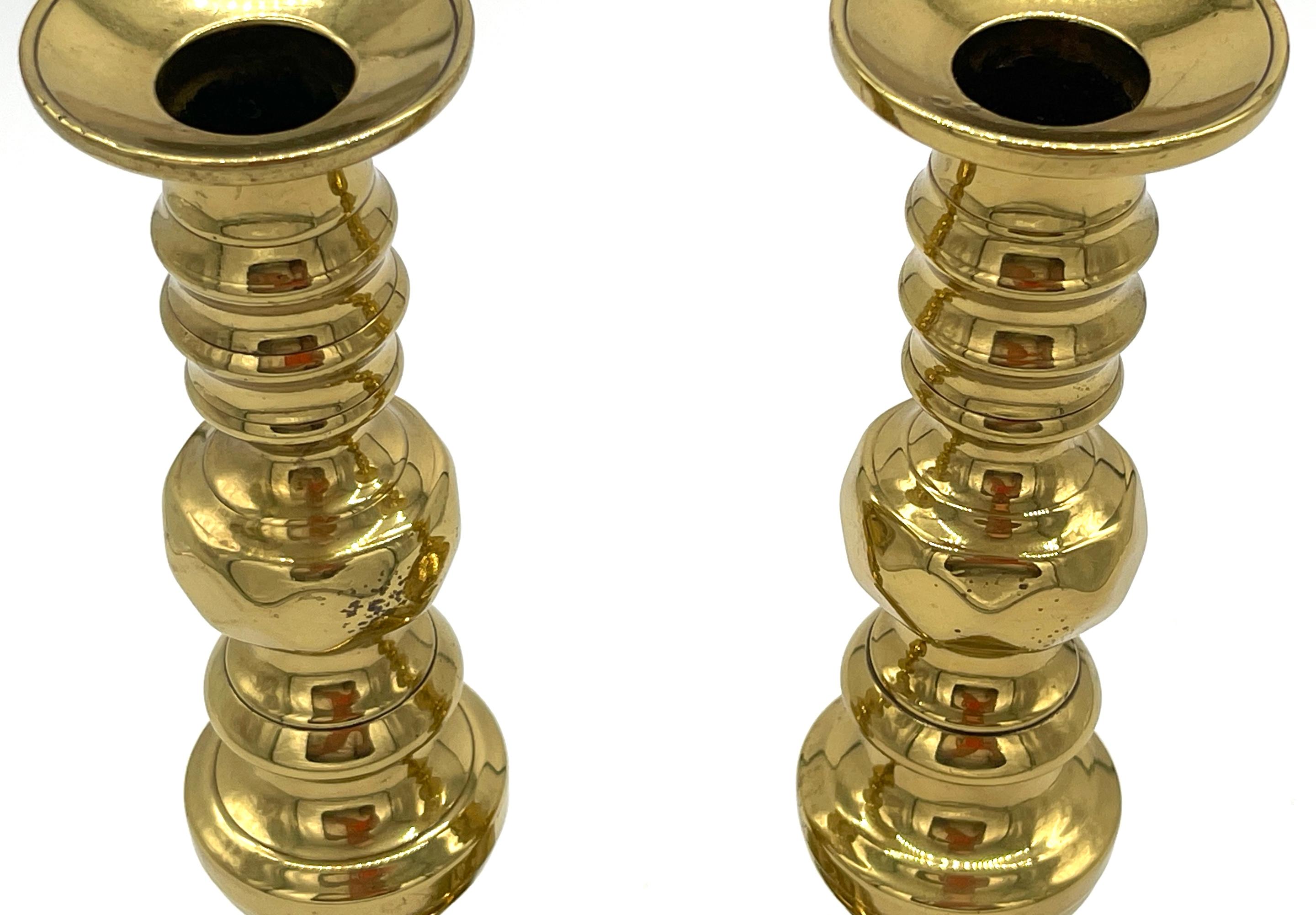 Pair of  19th C. English Brass Beehive Push Up Candlesticks  For Sale 1