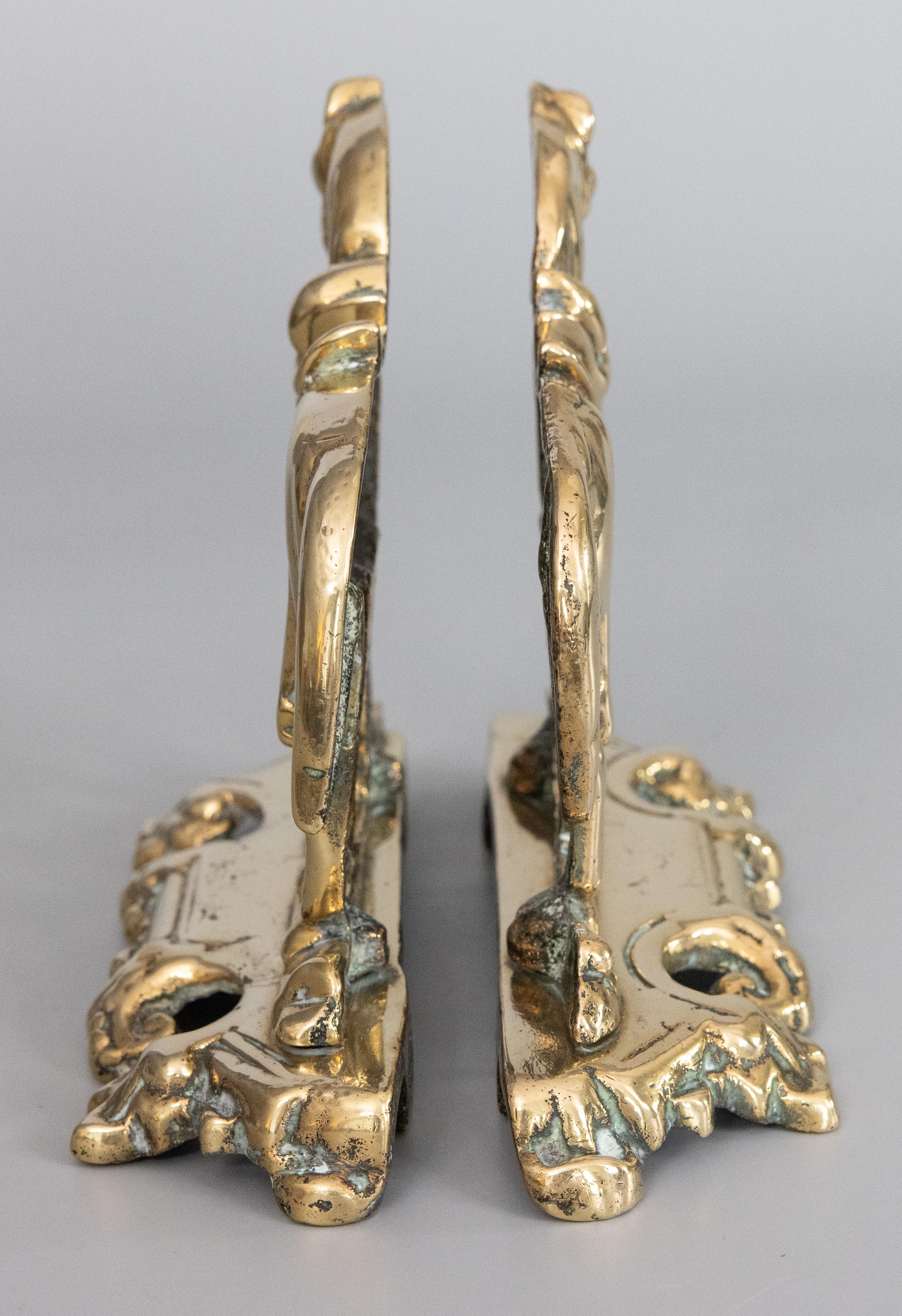 Cast Pair of 19th C. English Equestrian Brass Horses Mantel Decorations For Sale