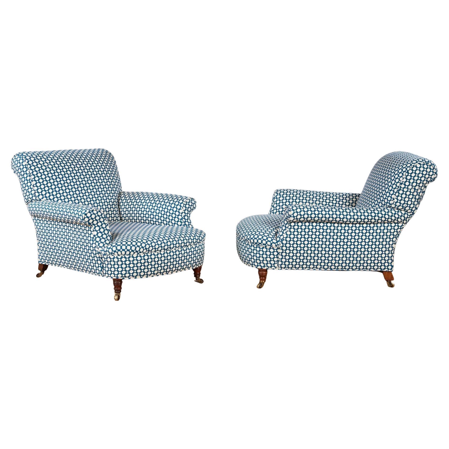 Pair of 19th c. English Howard Rolled Arm Club Chairs