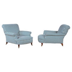 Pair of 19th c. English Howard Rolled Arm Club Chairs