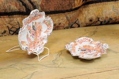 Pair of 19th C English Ironstone Lozenge Shaped Sweetmeat Dishes w/ Bird motif