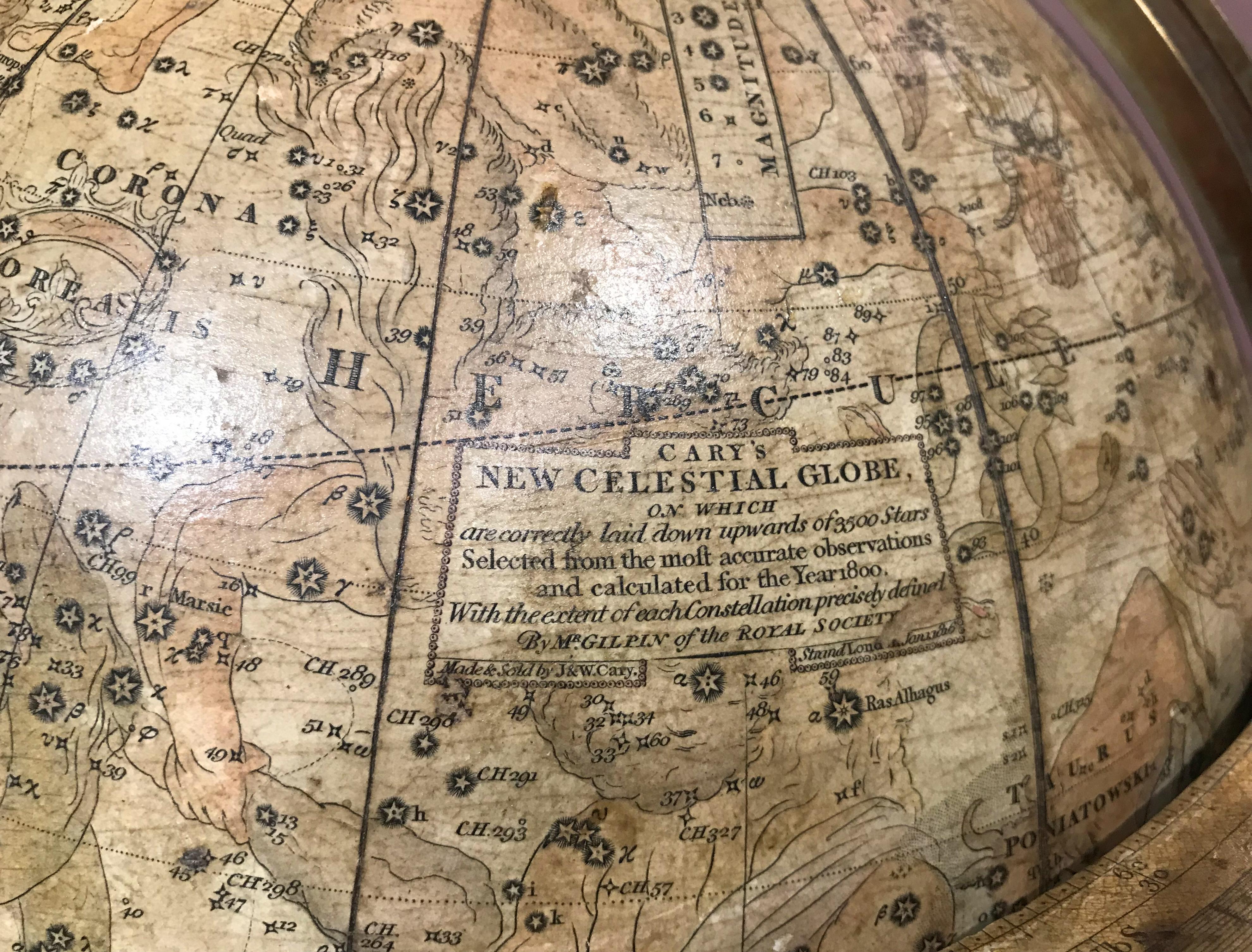 Pair of 19th Century English J & W Cary Celestial/Terrestrial Table Model Globes In Good Condition For Sale In Milford, NH