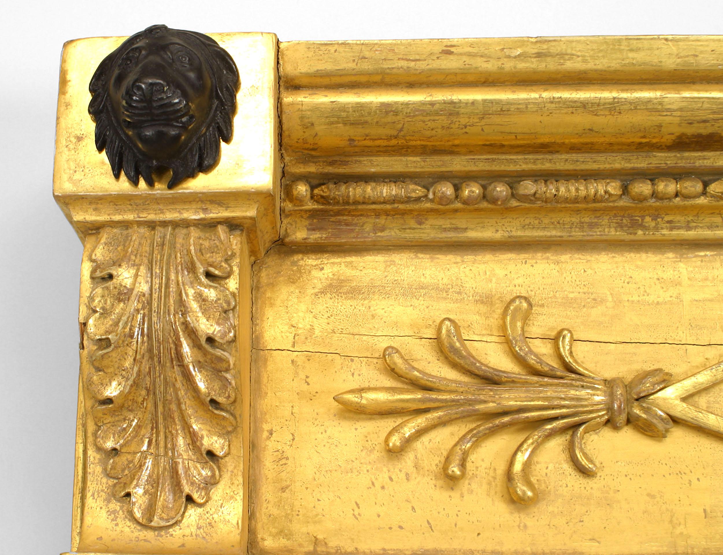19th Century Pair of English Regency Gilt Mask and Lion Cornice Wall Mirrors For Sale