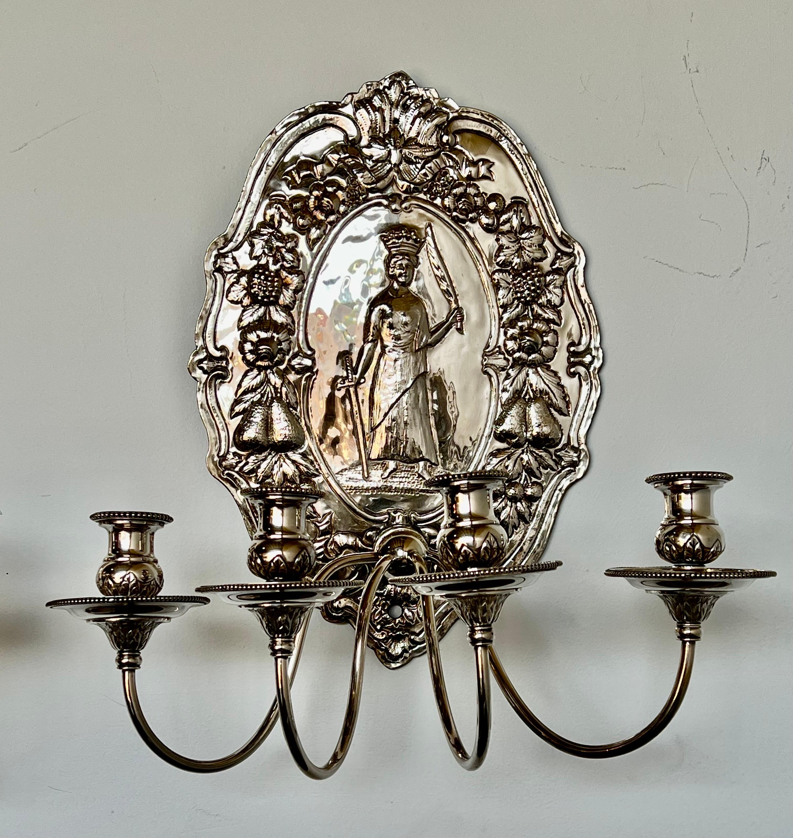 Pair of 19th C. English Silvered Sconces In Good Condition For Sale In Los Angeles, CA
