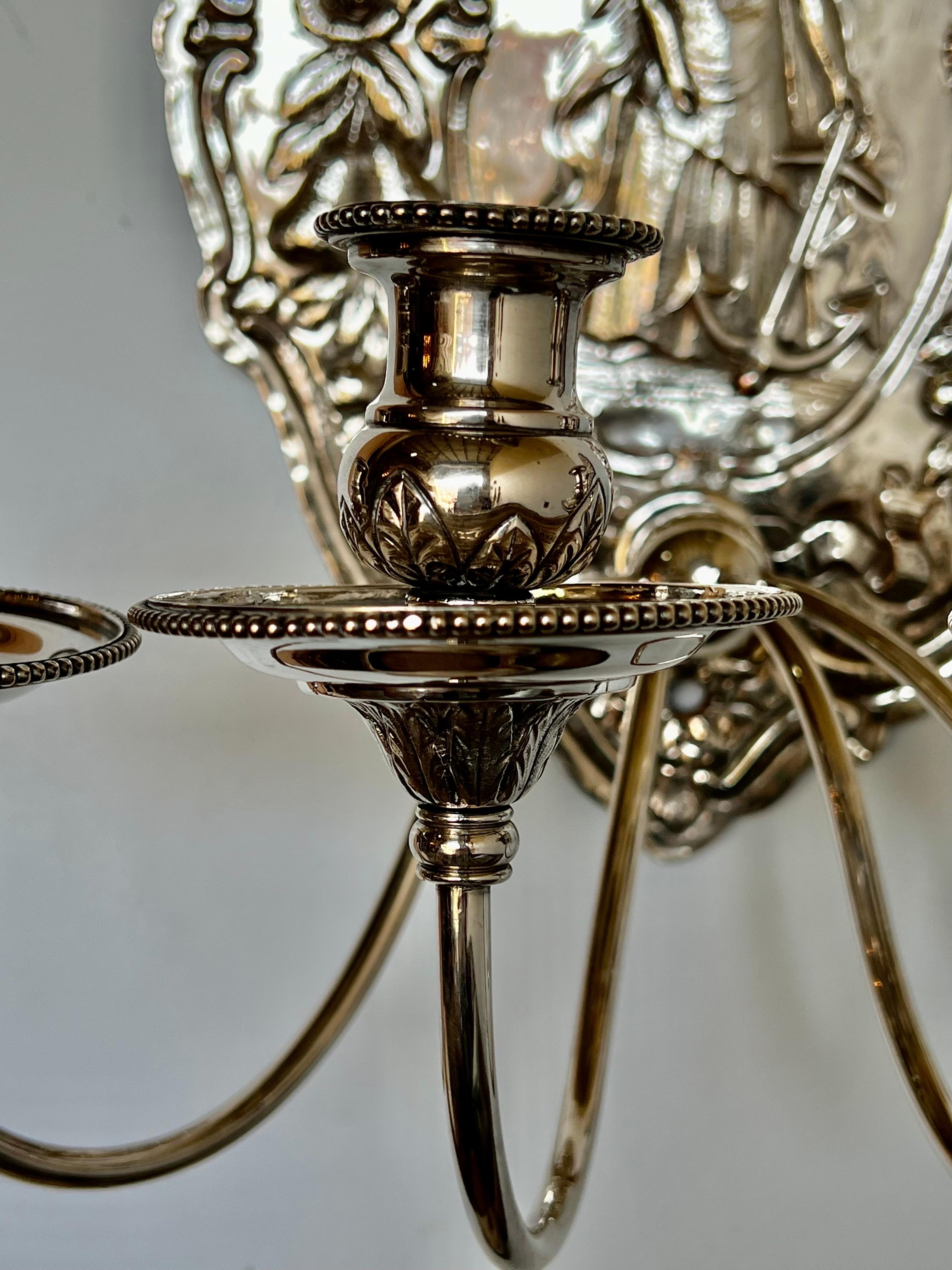 Silver Plate Pair of 19th C. English Silvered Sconces For Sale