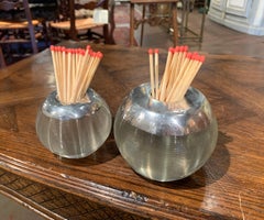 19th Century English Sterling Silver Barrel Threaded Crystal Match Striker, Pair