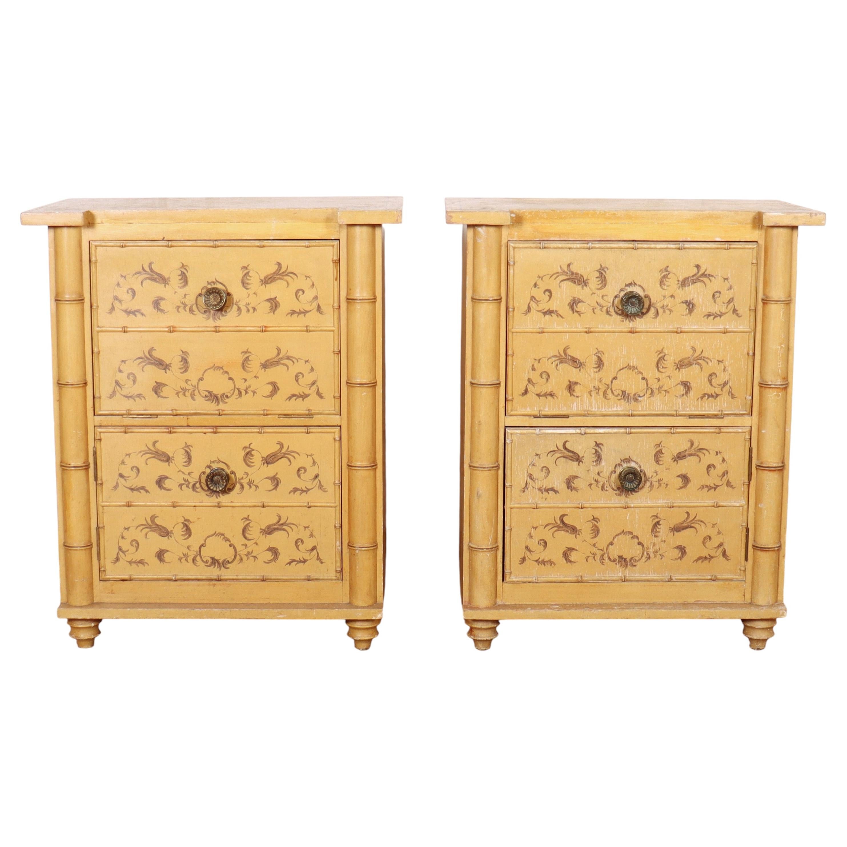 Pair of 19th C Faux Bamboo Bedside Cabinets For Sale