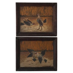 Pair of 19th C Fighting Cock Portraits 