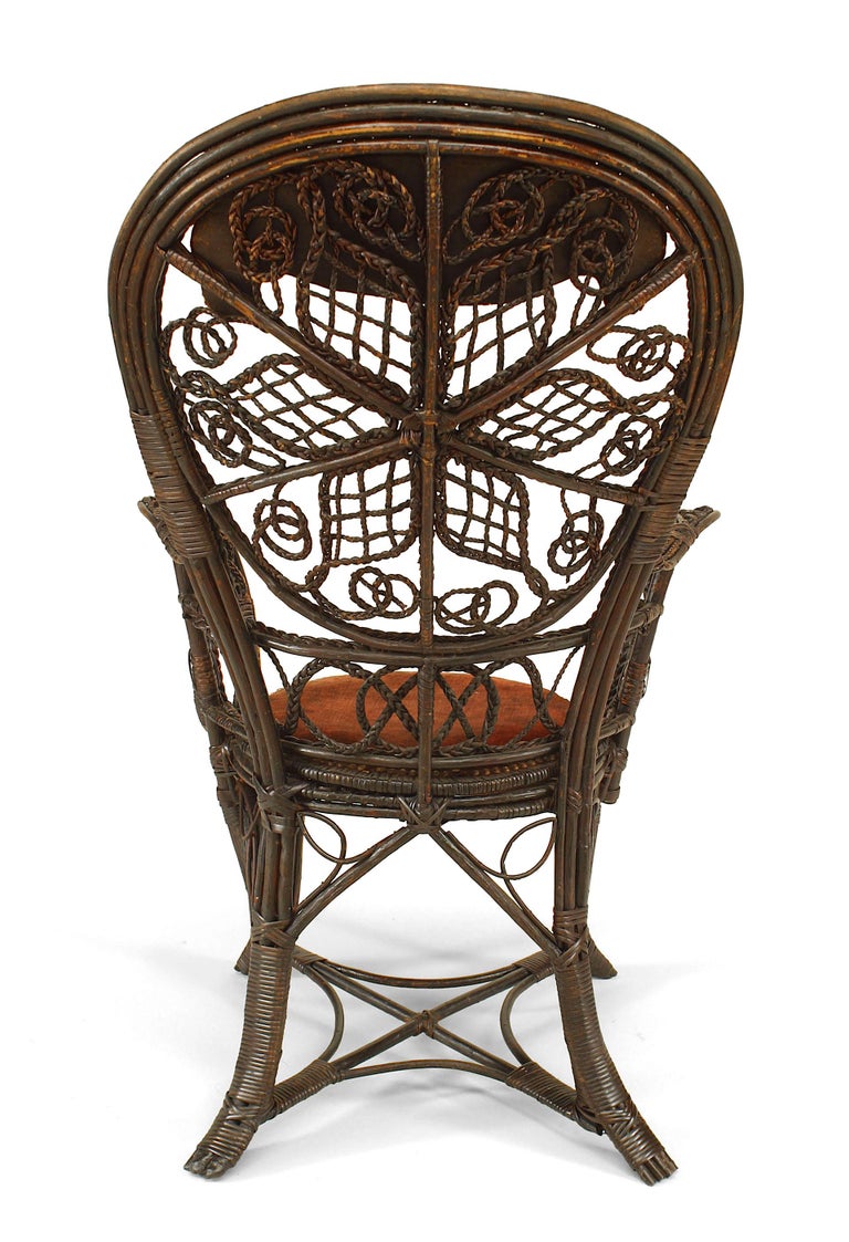 Pair of 19th c. Filigree Wicker Fan Back Arm Chairs For Sale at 1stdibs