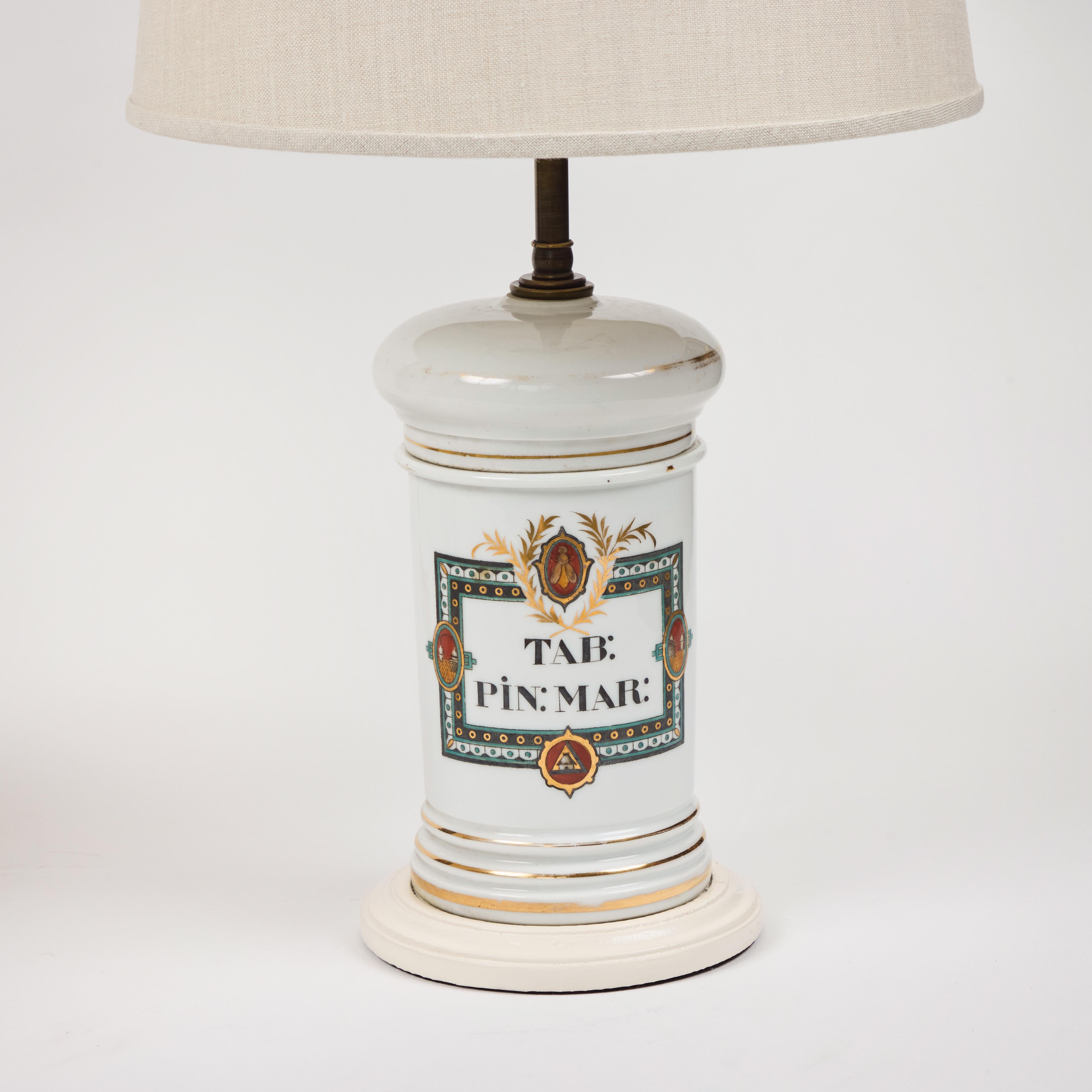 Pair of 19th c French Antique Porcelain Apothecary Jar Lamps In Good Condition In Pasadena, CA