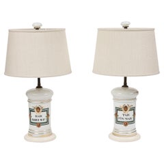 Pair of 19th c French Antique Porcelain Apothecary Jar Lamps