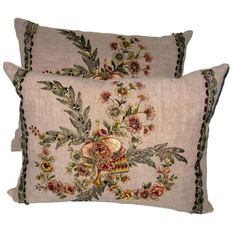 Pair of 19th C French Appliqued Linen Pillows