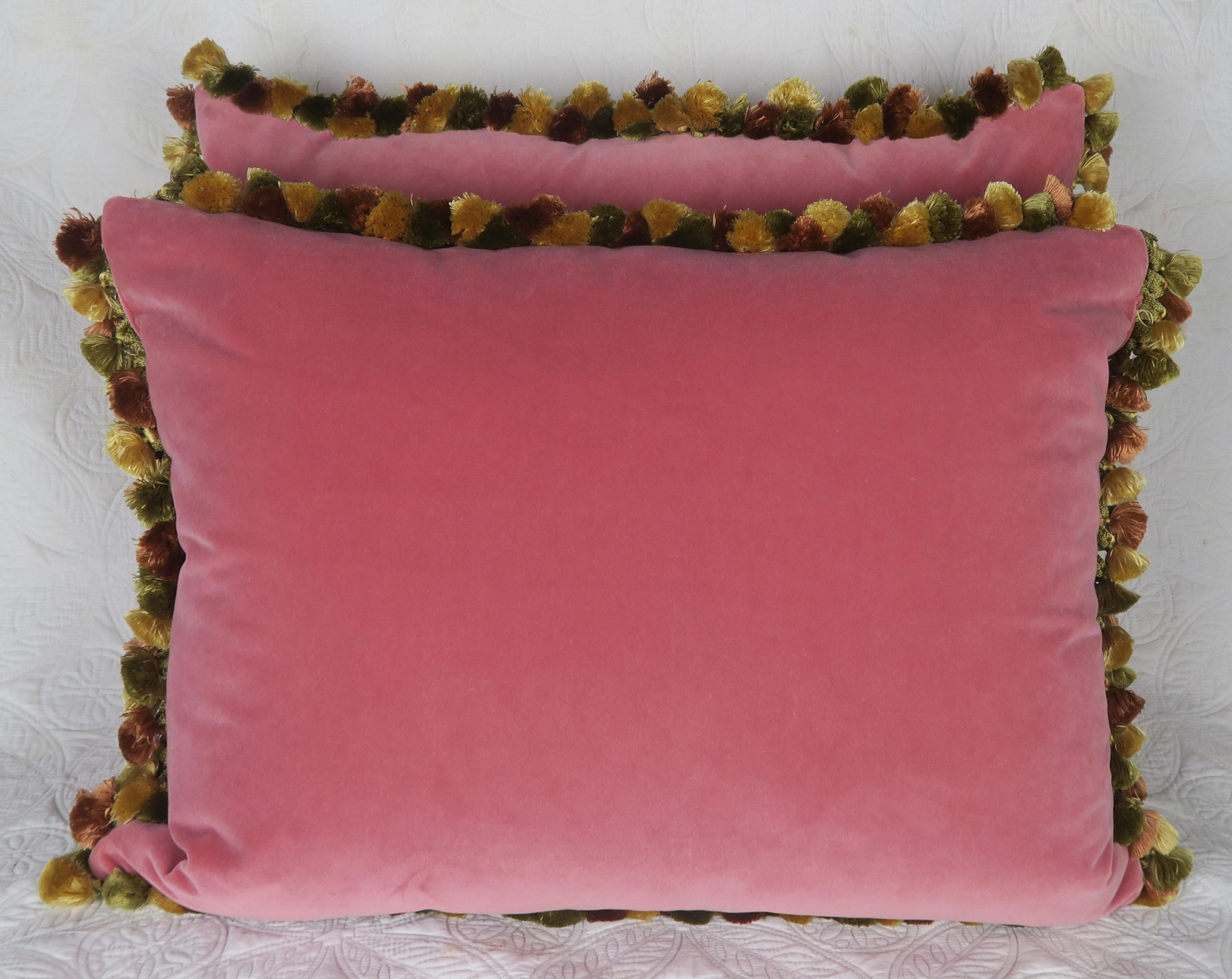 Chenille Pair of 19th Century French Appliqued Pink Velvet Pillows by Melissa Levinson