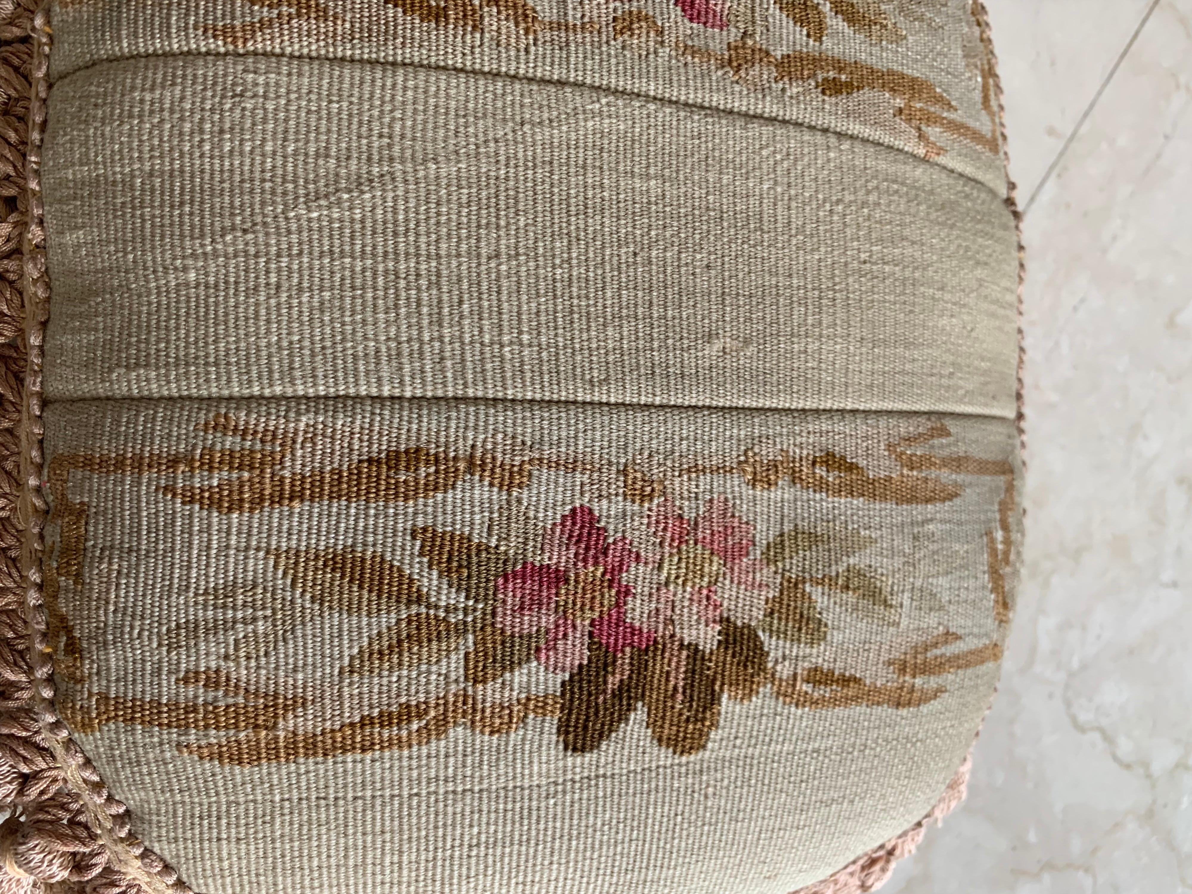 Aubusson Pair of 19th Century French Tapestry Pillows with Foliage Petite Tassels For Sale