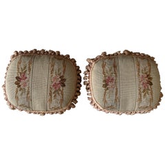 Coppia di cuscini ad arazzo francesi del XIX secolo con petite nappe di fogliame