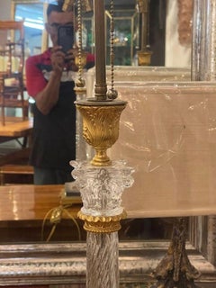 Pair of 19th c French Baccarat Crystal and Dore’ Bronze Lamps