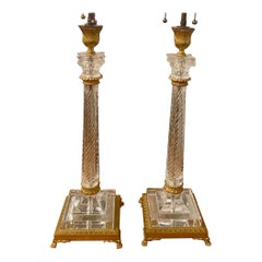 Pair of 19th c French Baccarat Crystal and Dore’ Bronze Lamps