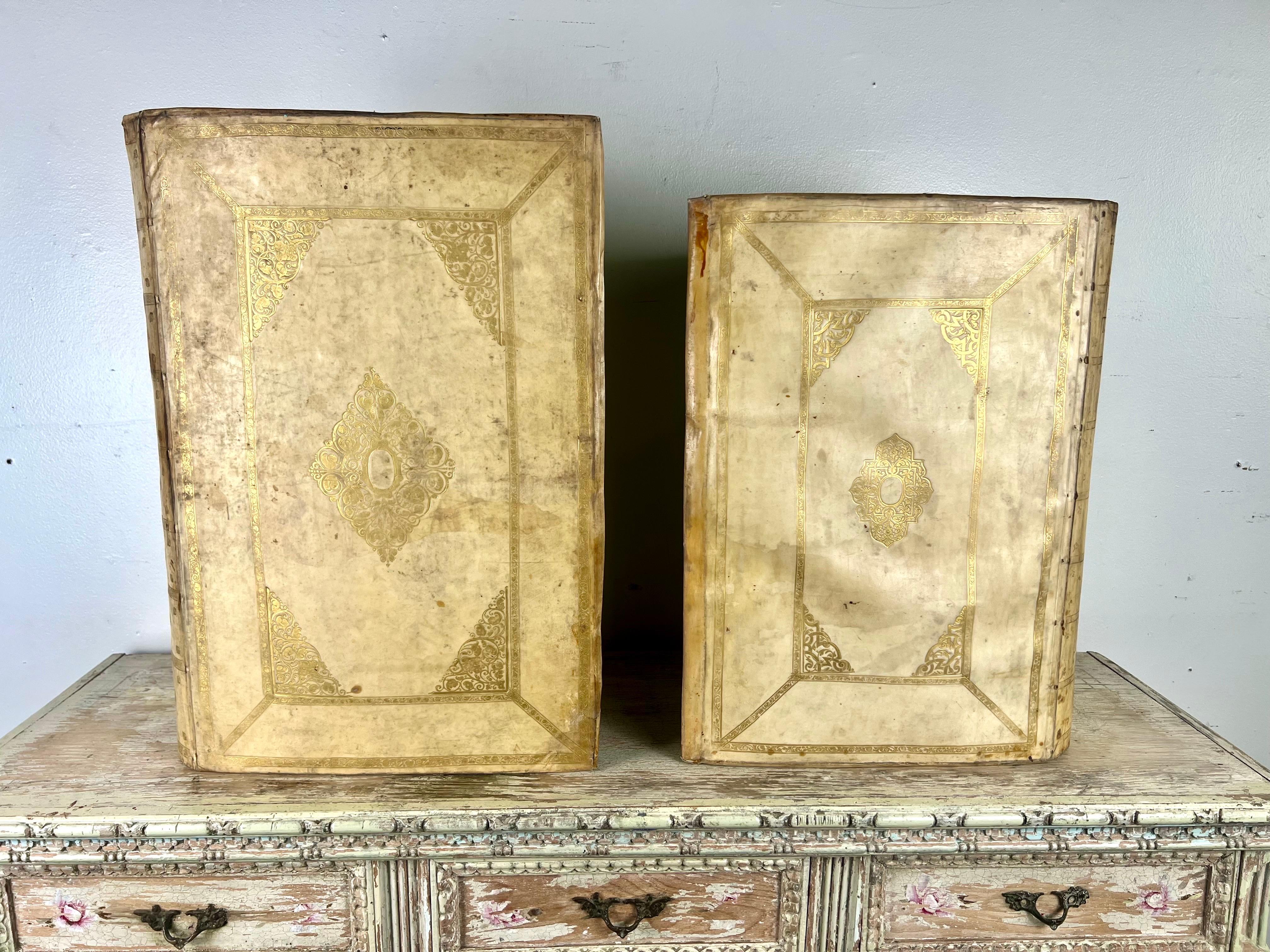 Pair of 19th C. French Book Velum Containers  In Distressed Condition For Sale In Los Angeles, CA