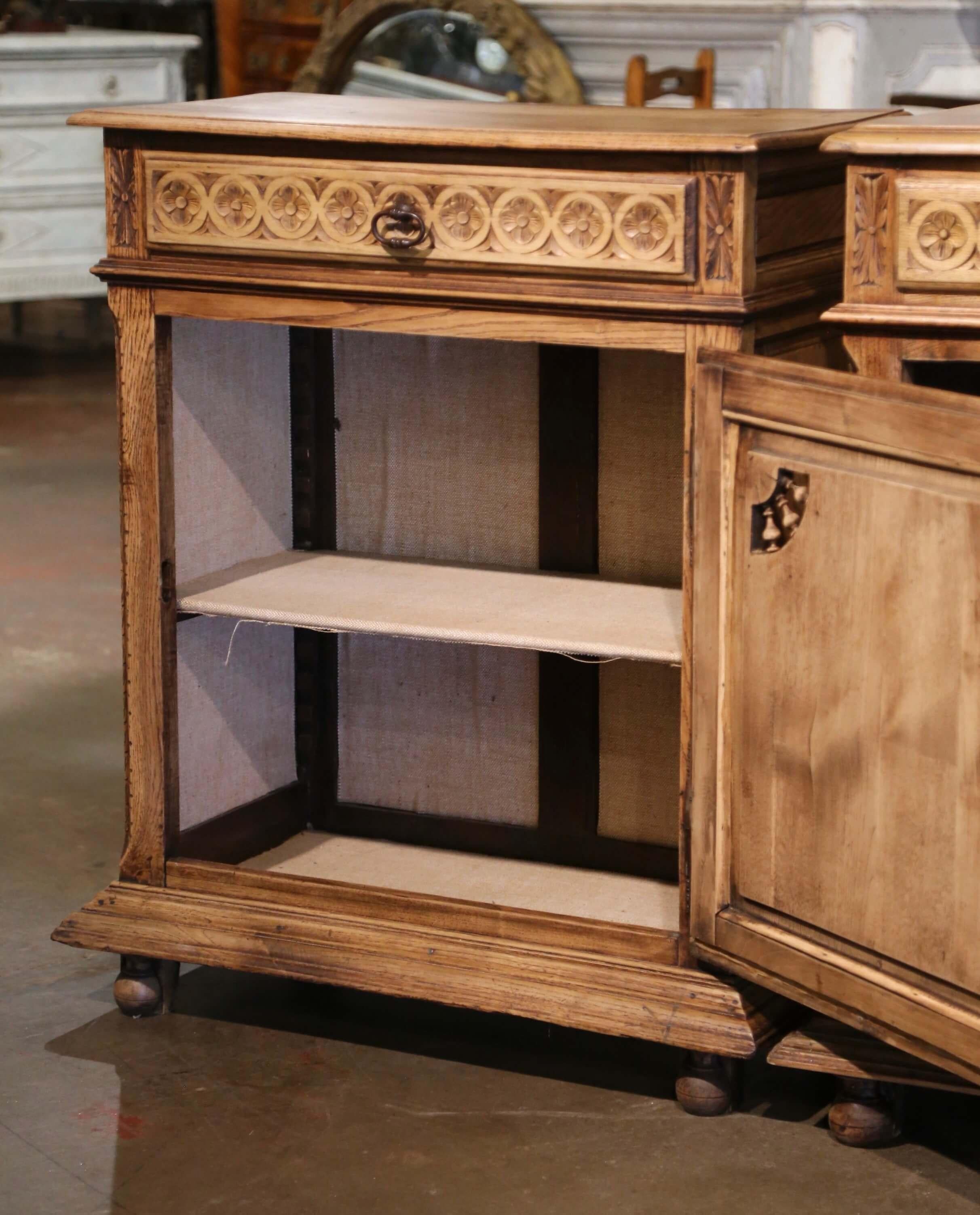 Pair of 19th C. French Brittany Carved Bleached Oak & Chestnut Jelly Cabinets For Sale 10