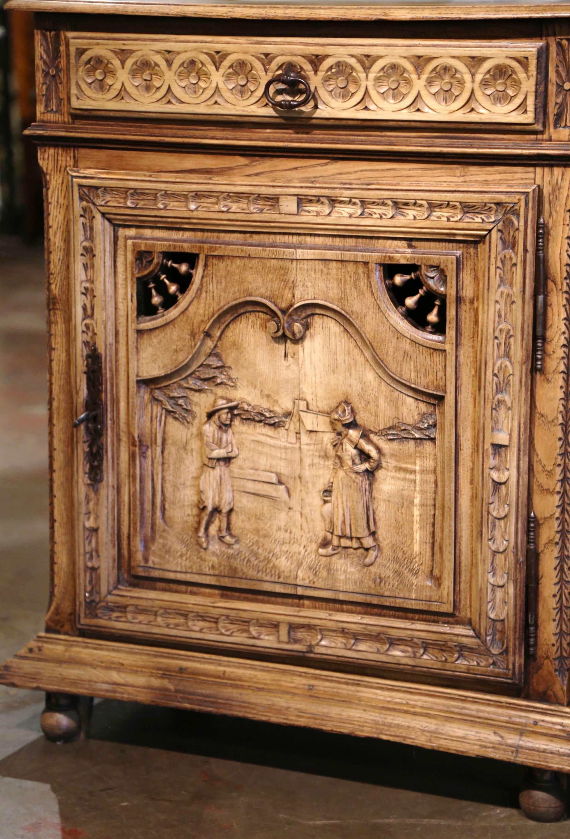 Pair of 19th C. French Brittany Carved Bleached Oak & Chestnut Jelly Cabinets For Sale 4