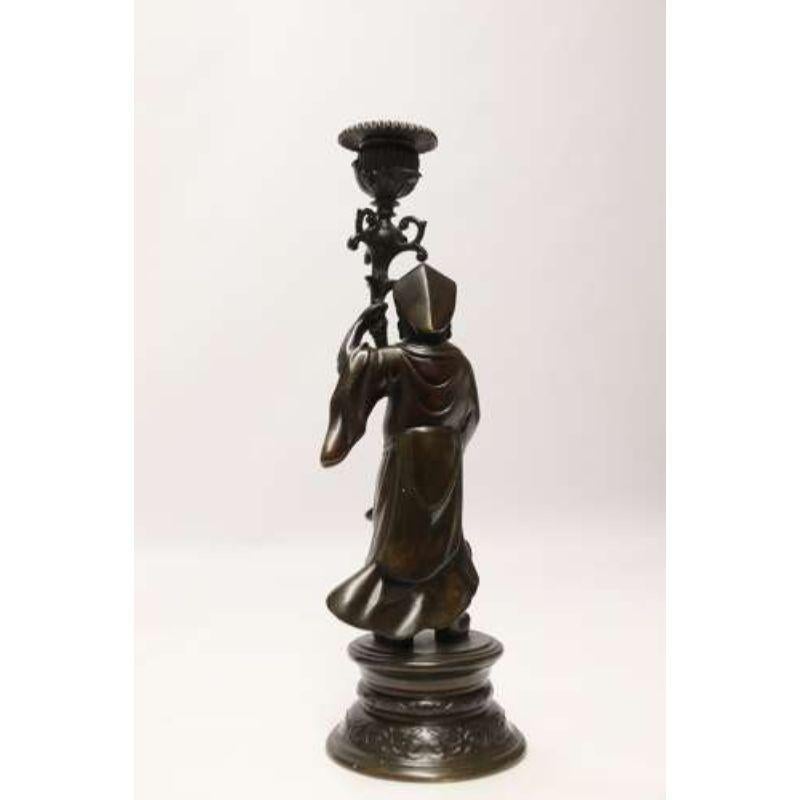 Pair of 19th C French Bronze Candlesticks in the Form of Chinese Figures C 1870 For Sale 6