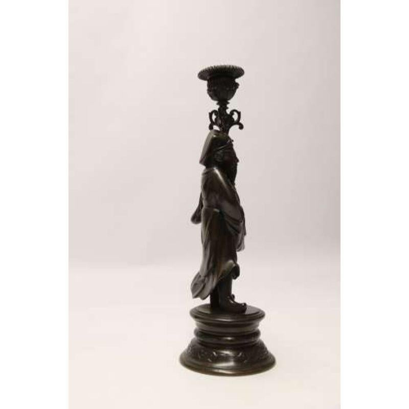 Pair of 19th C French Bronze Candlesticks in the Form of Chinese Figures C 1870 For Sale 7