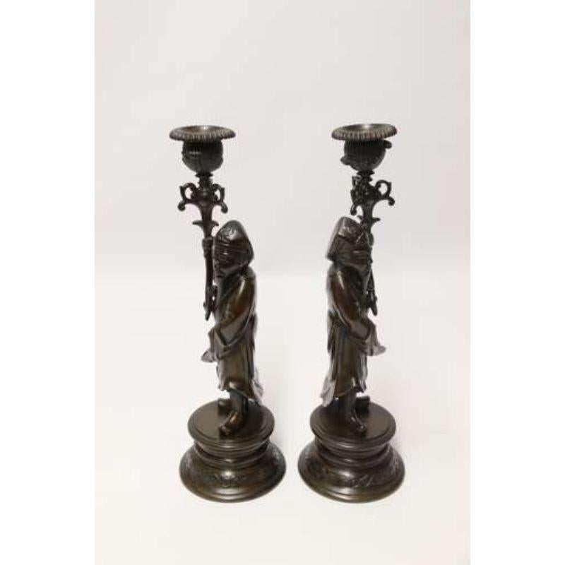 Pair of 19th C French Bronze Candlesticks in the Form of Chinese Figures C 1870 For Sale 11