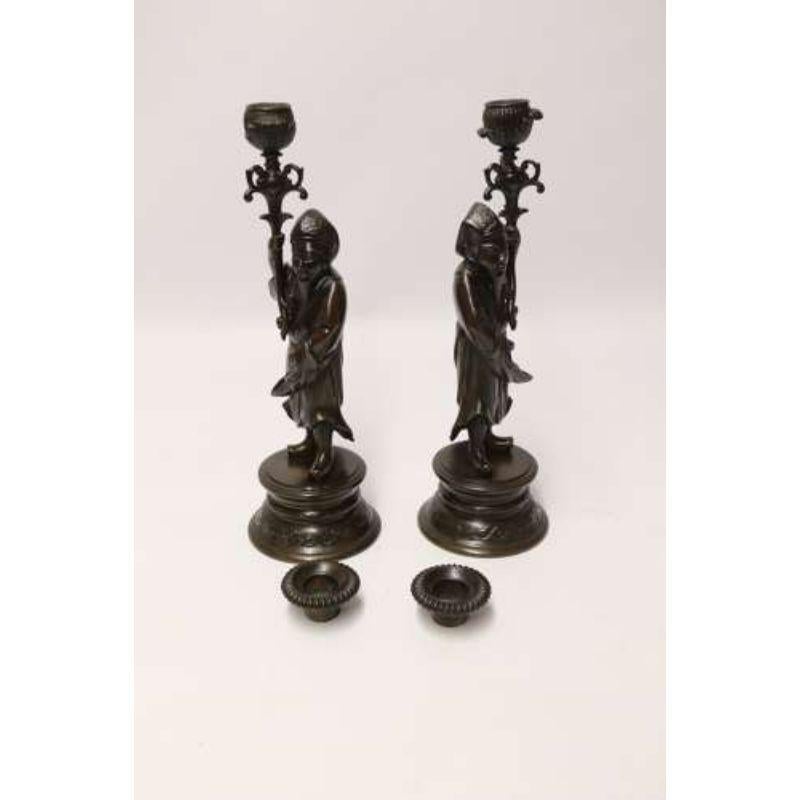Pair of 19th C French Bronze Candlesticks in the Form of Chinese Figures C 1870 For Sale 12