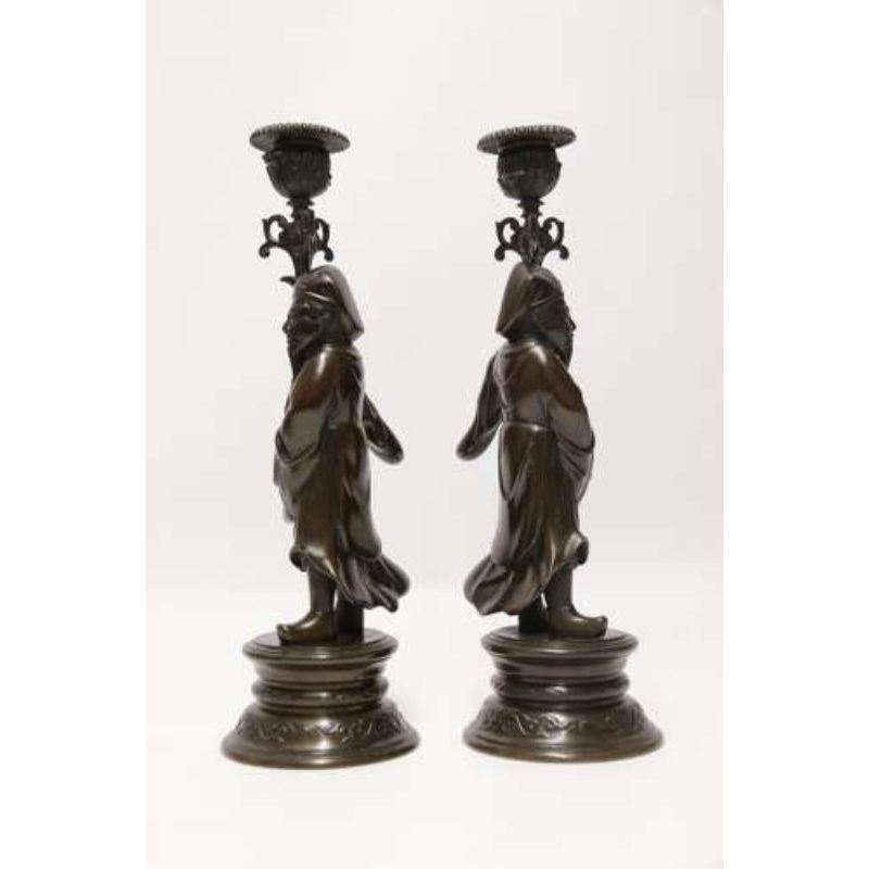 19th Century Pair of 19th C French Bronze Candlesticks in the Form of Chinese Figures C 1870 For Sale