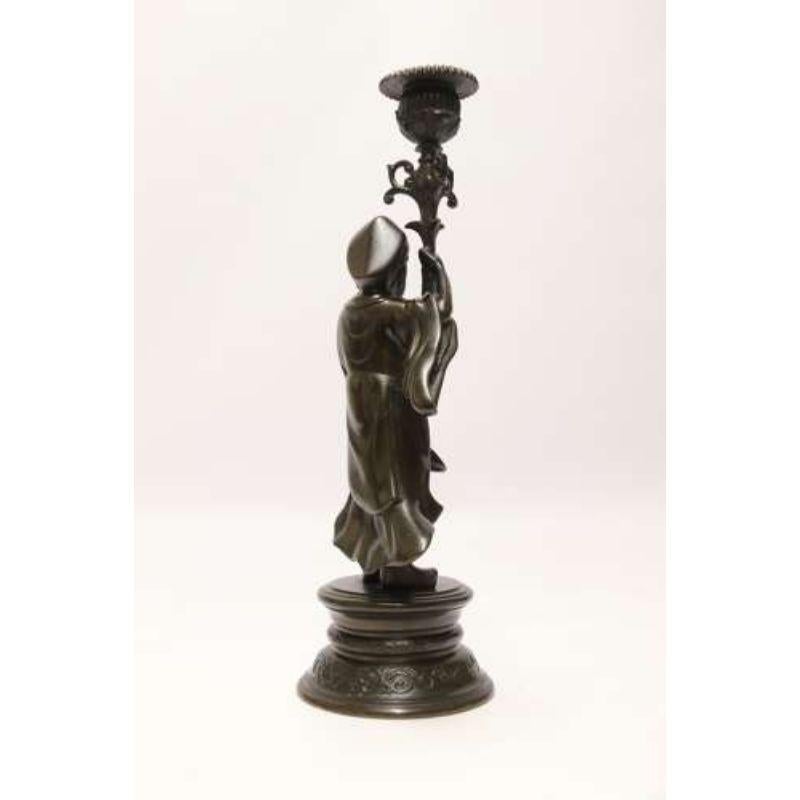 Pair of 19th C French Bronze Candlesticks in the Form of Chinese Figures C 1870 For Sale 2