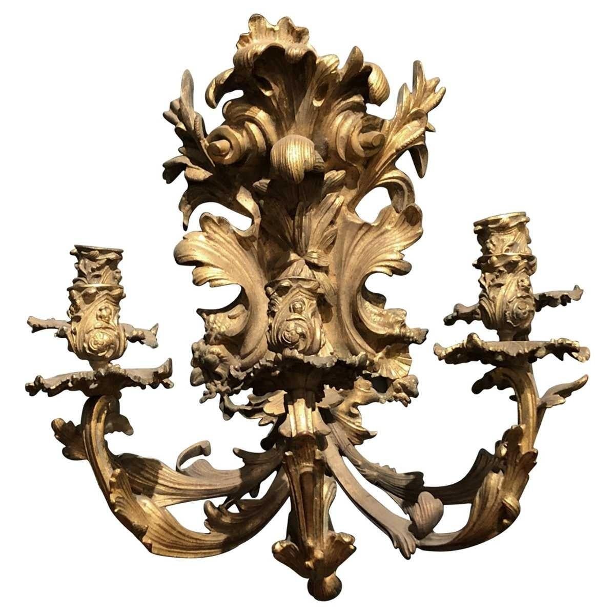 Rococo Pair of 19th Century French Bronze Five-Light Sconces For Sale