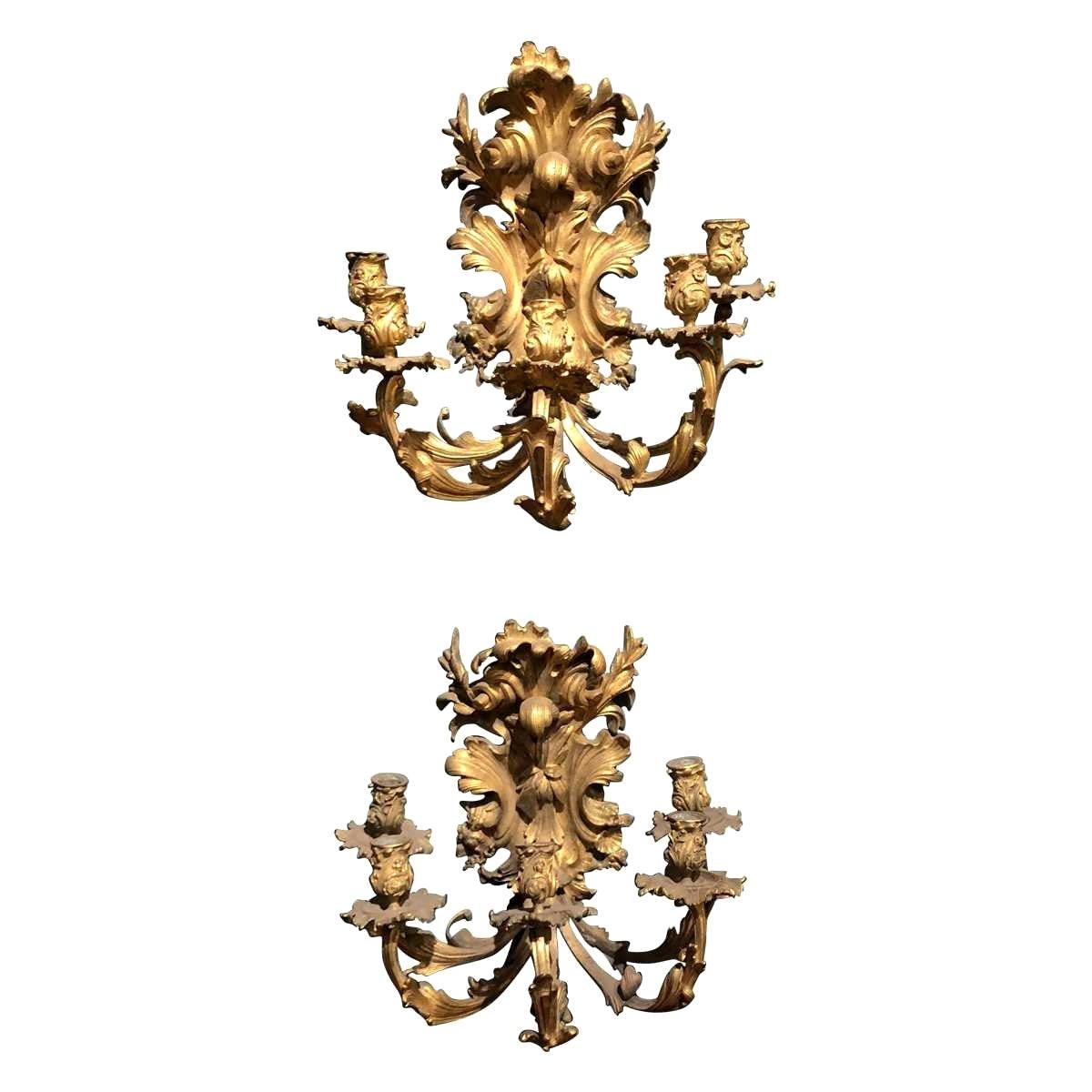 Pair of 19th Century French Bronze Five-Light Sconces For Sale