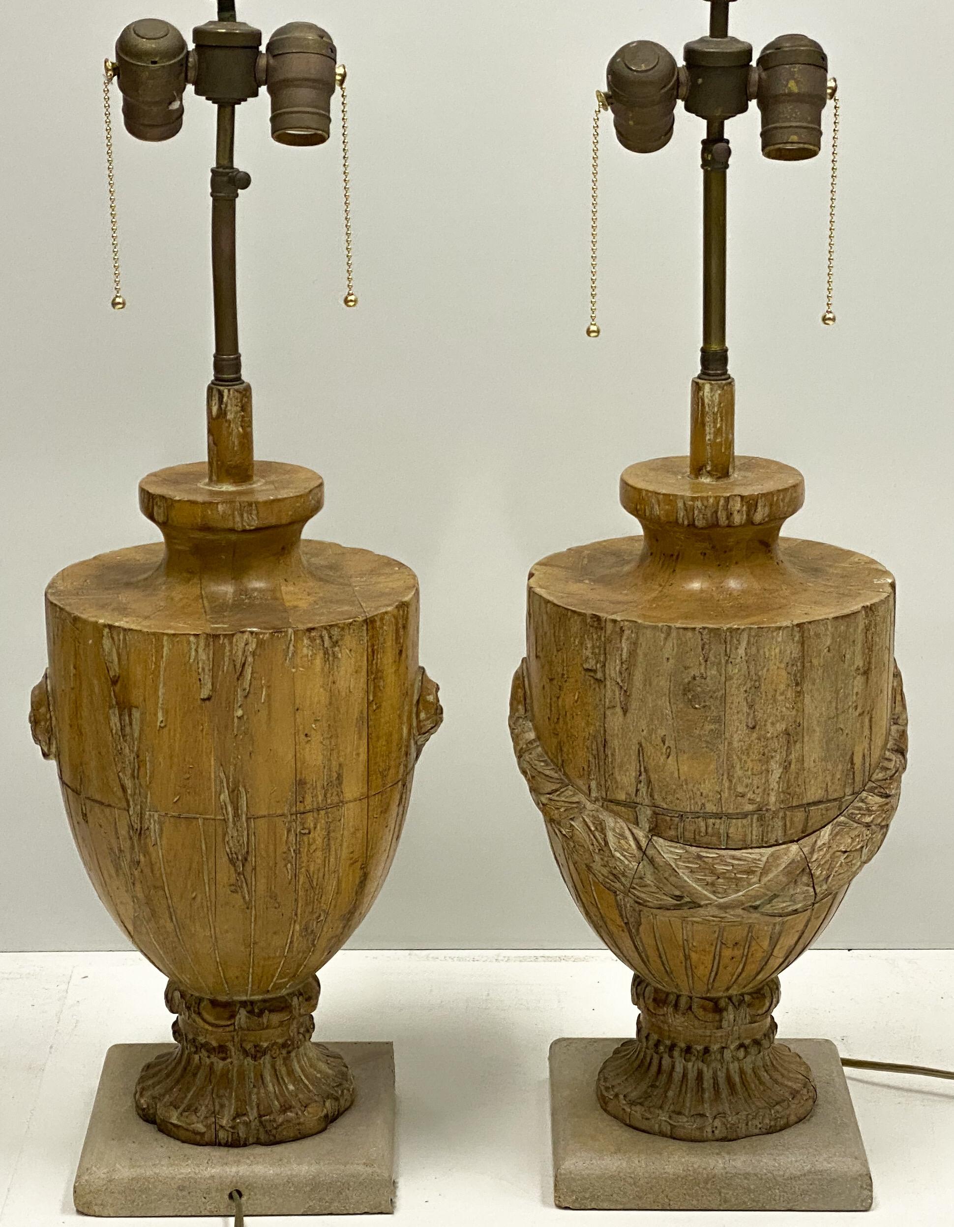 Pair of 19th Century French Carved Urn Form Lamps with Neoclassical Styling In Good Condition In Kennesaw, GA