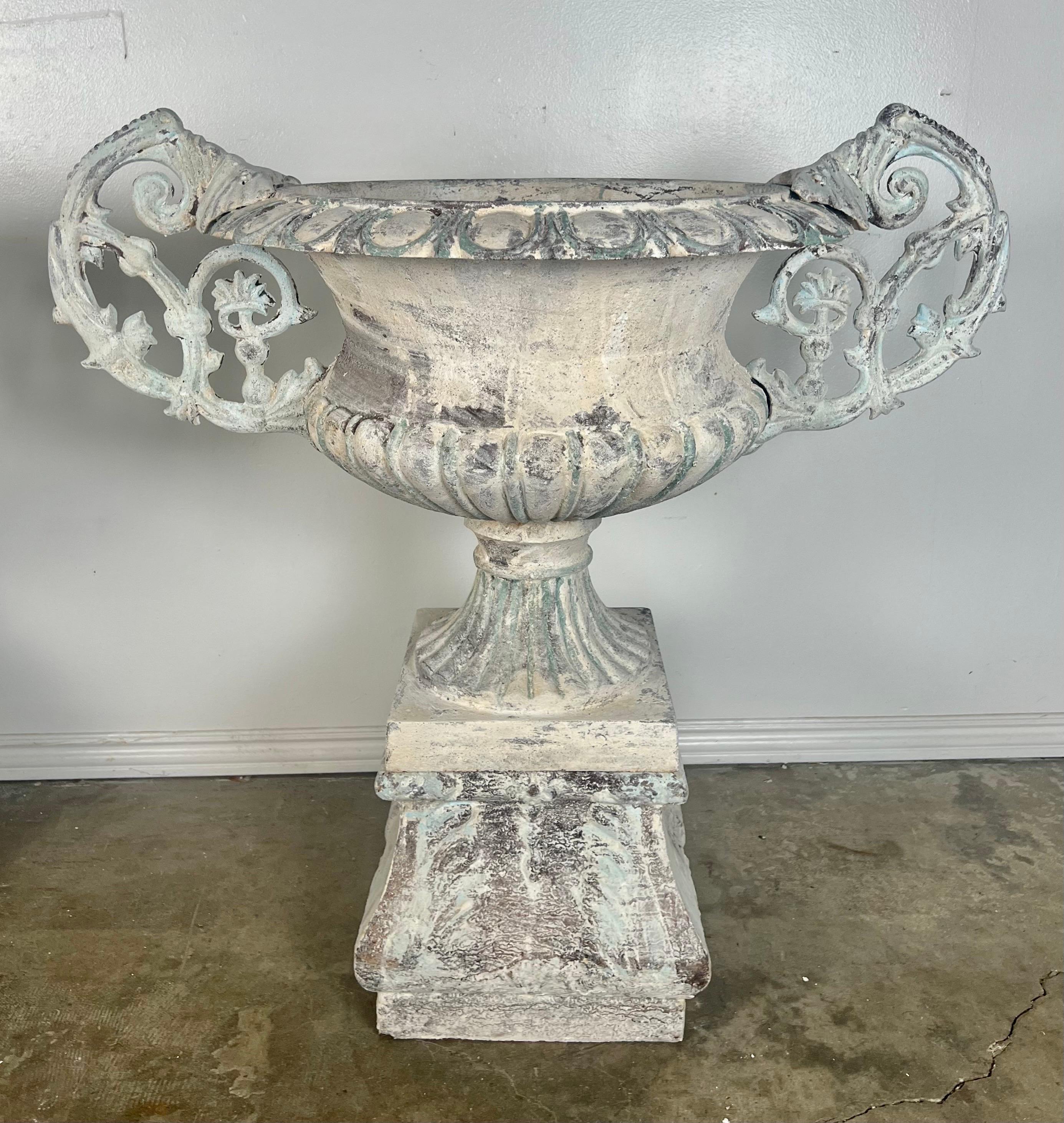Pair of 19th C. French Cast Iron & Painted Urns For Sale 6