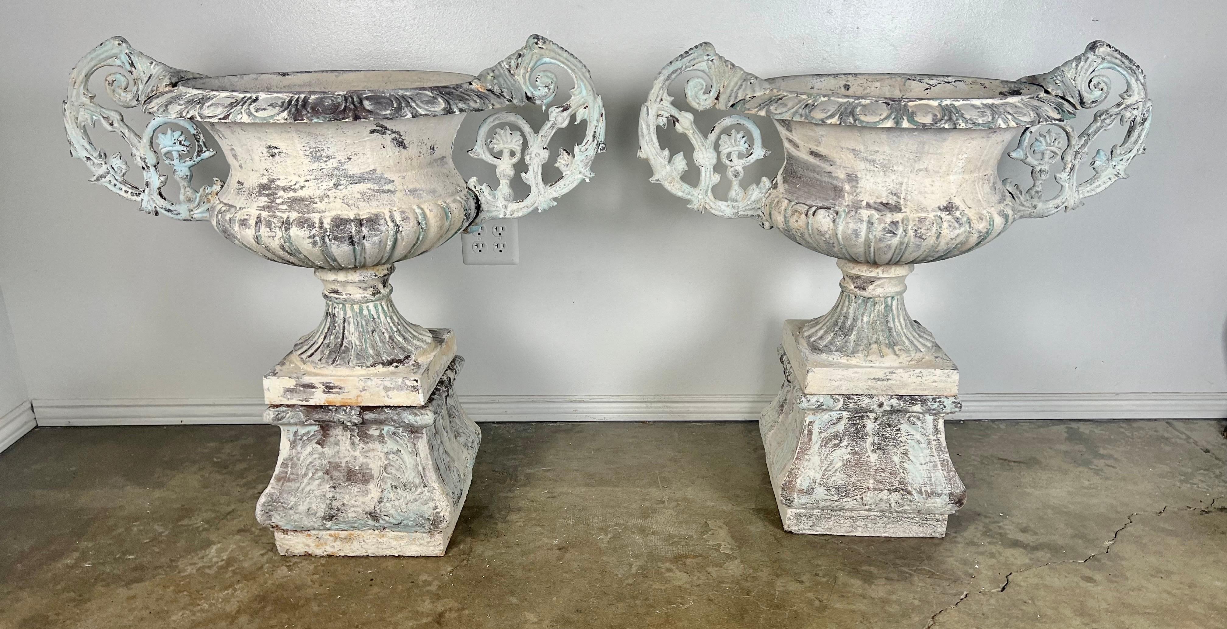 Louis XV Pair of 19th C. French Cast Iron & Painted Urns For Sale