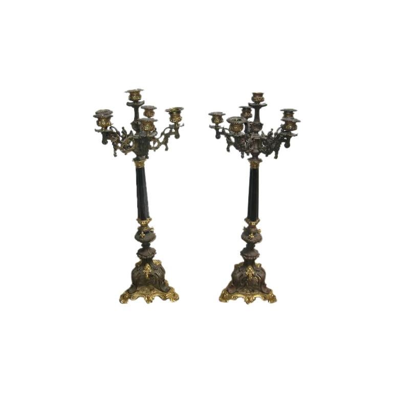 Pair of 19th c. French Doré Bronze Candelabrum