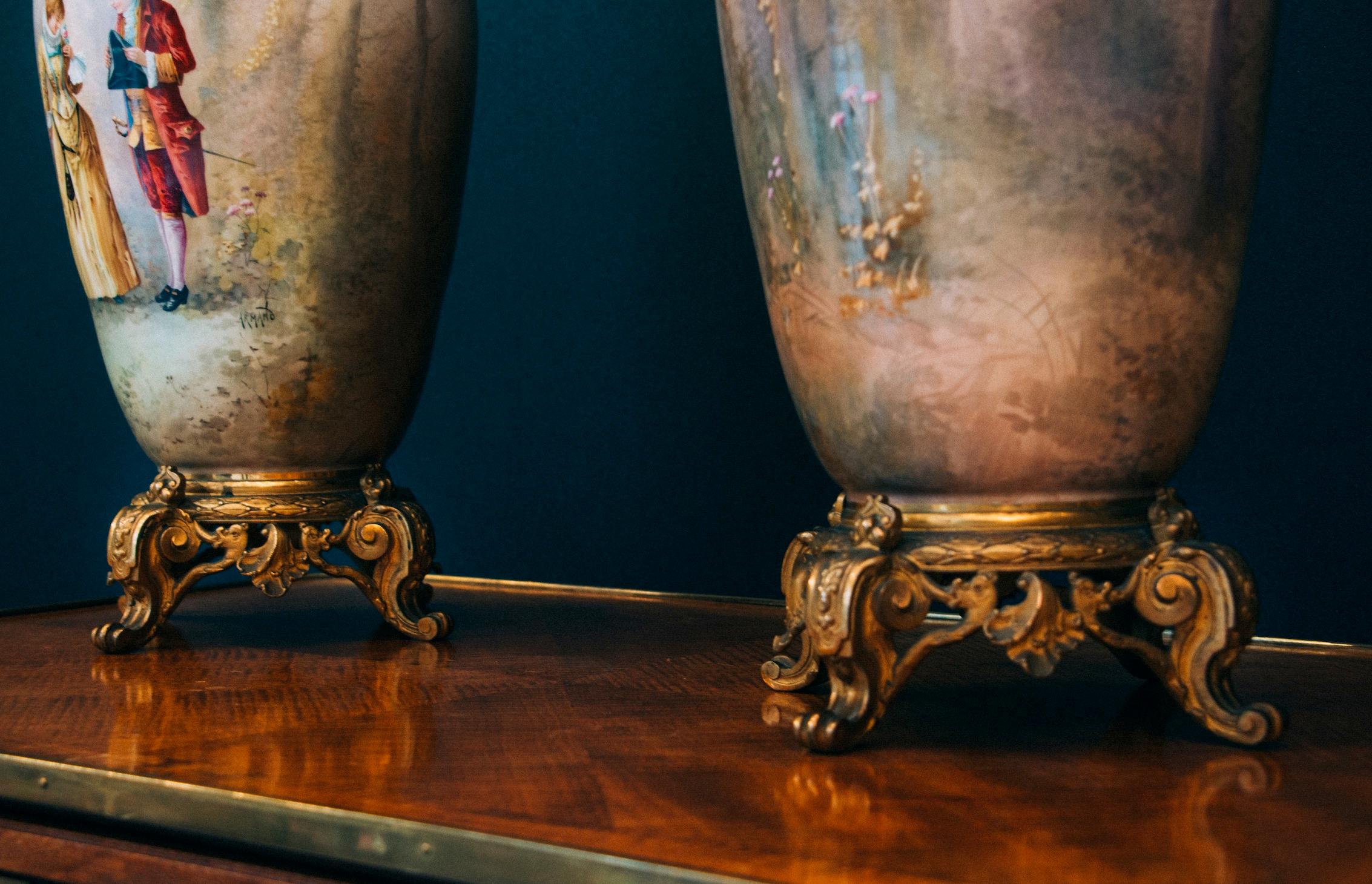 Napoleon III Pair of 19th Century French Enamel on Copper & Pearl Sevres Vases For Sale