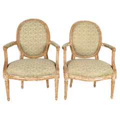Pair of 19th c French Fauteuil Newly Upholstered in Fortuny Fabric