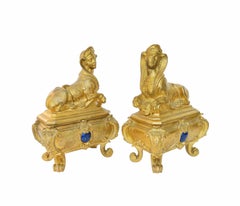 Pair of 19th C. French Gilt Bronze Chenets by Frédéric Eugène Piat