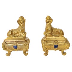 Antique Pair of 19th C. French Gilt Bronze Chenets by Frédéric Eugène Piat