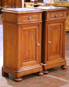 Pair of 19th C. French Louis Philippe Mahogany Bedside Cabinets with Marble Tops