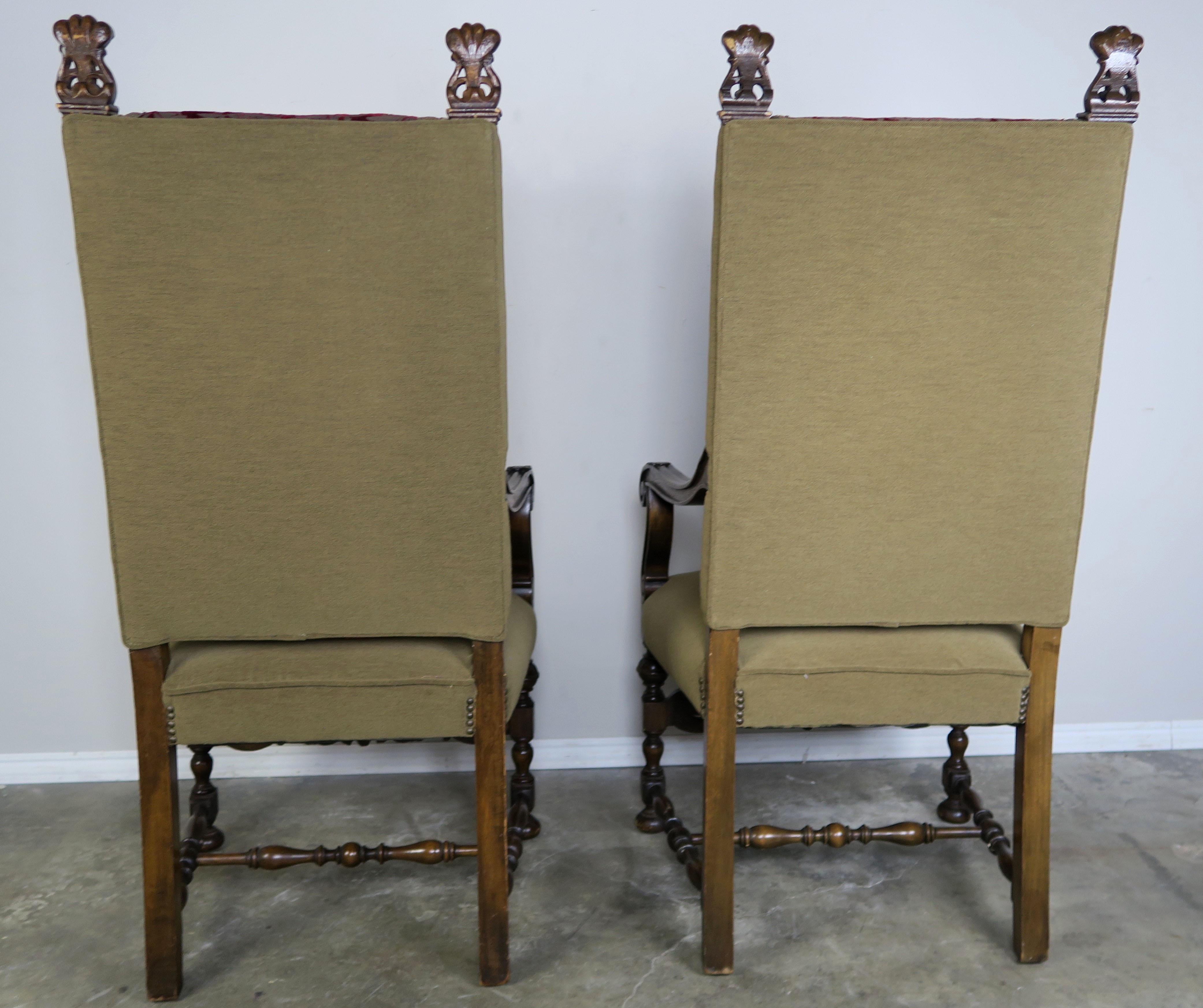 Pair of 19th Century French Louis XIII Style Throne Style Armchairs 6