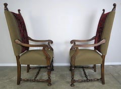 Pair of 19th Century French Louis XIII Style Throne Style Armchairs