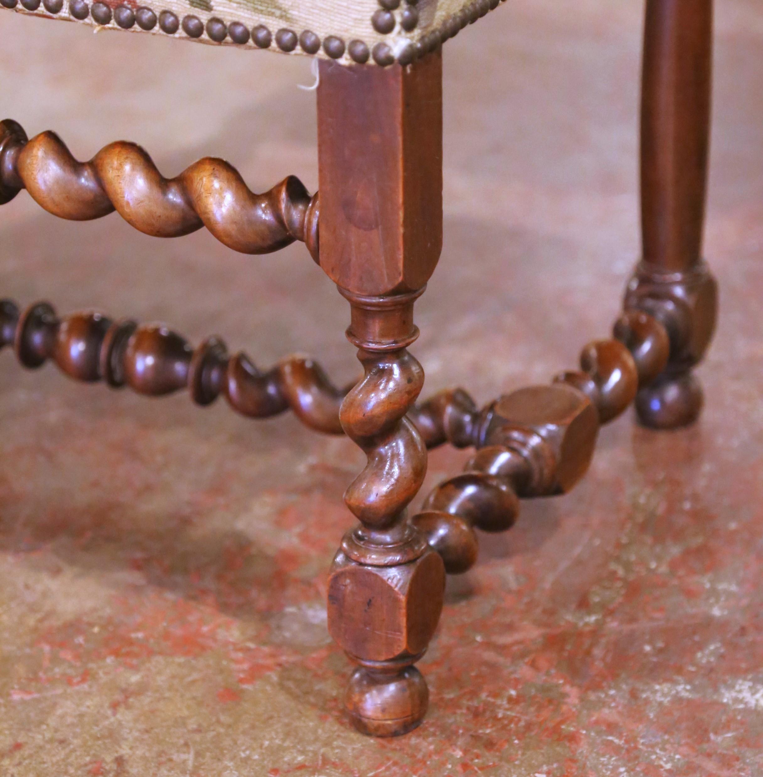 Pair of 19th C. French Louis XIII Walnut Armchairs with Aubusson Upholstery For Sale 4