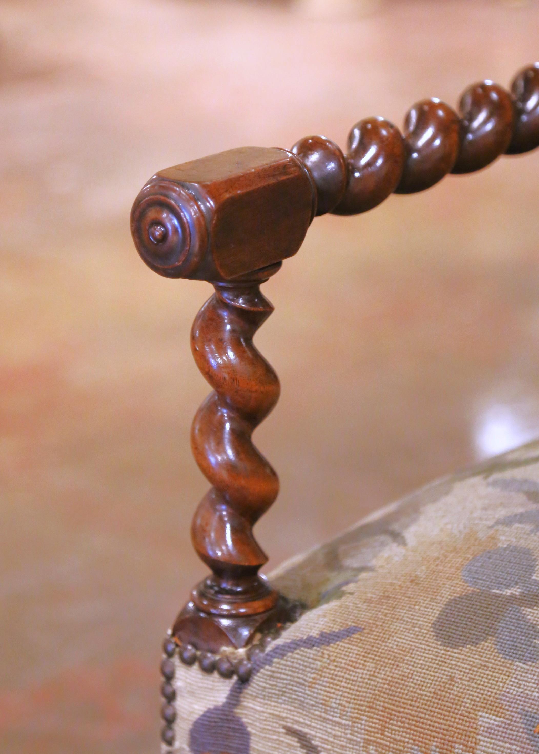 Pair of 19th C. French Louis XIII Walnut Armchairs with Aubusson Upholstery For Sale 2