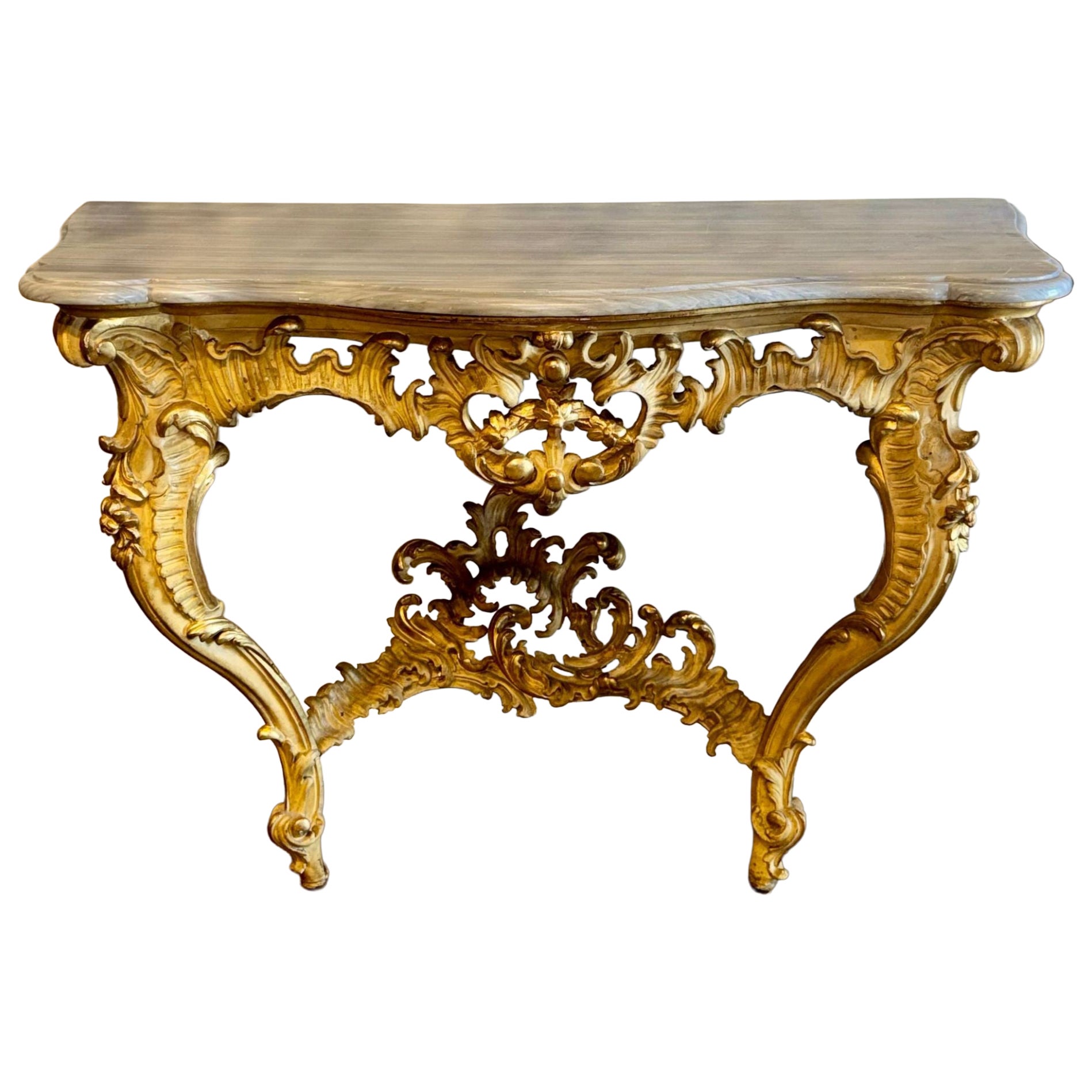 Pair of 19th c. French Louis XV Giltwood Consoles For Sale