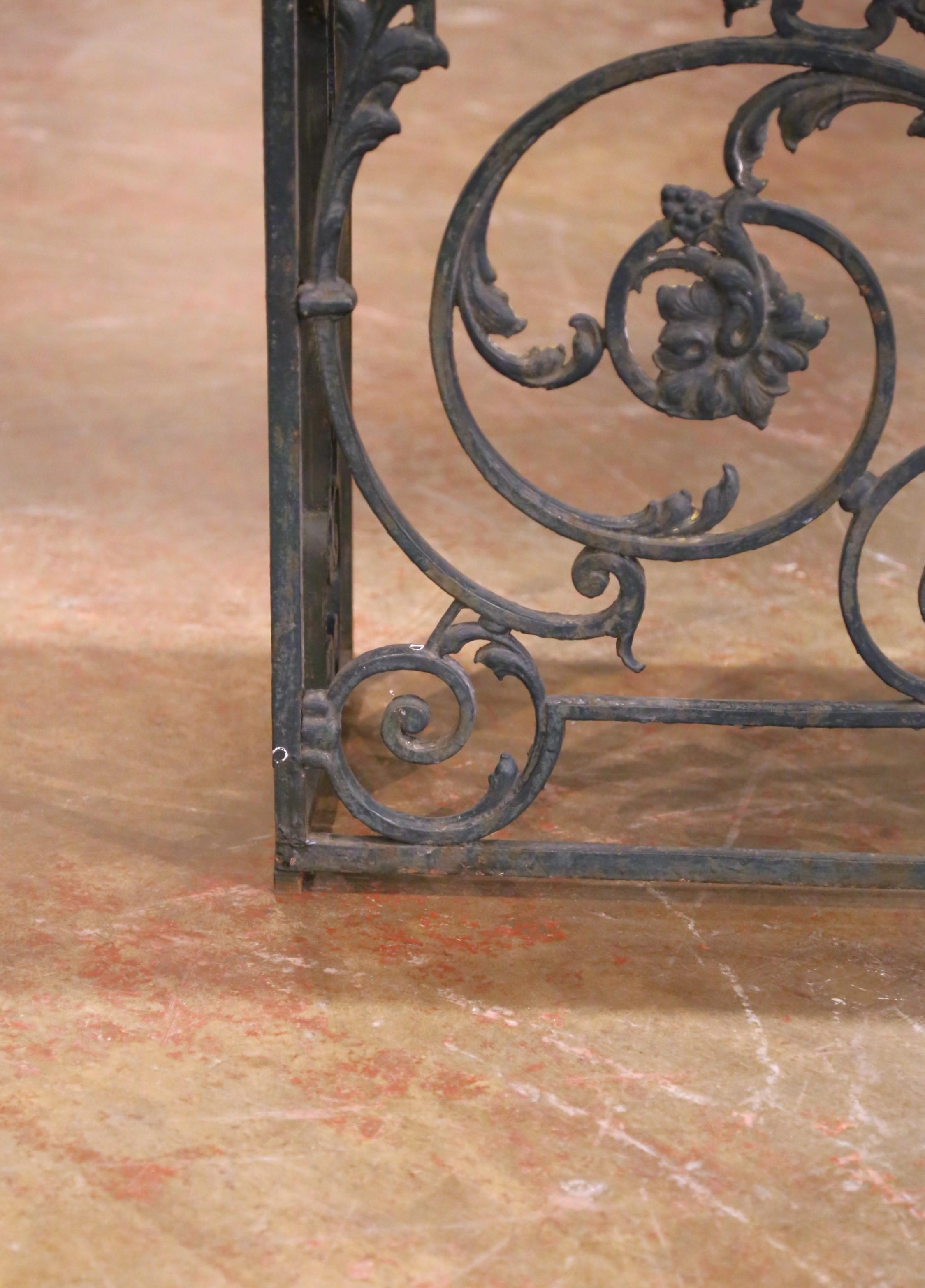 Pair of 19th C. French Louis XV Iron Console Tables with Marble Tops For Sale 5