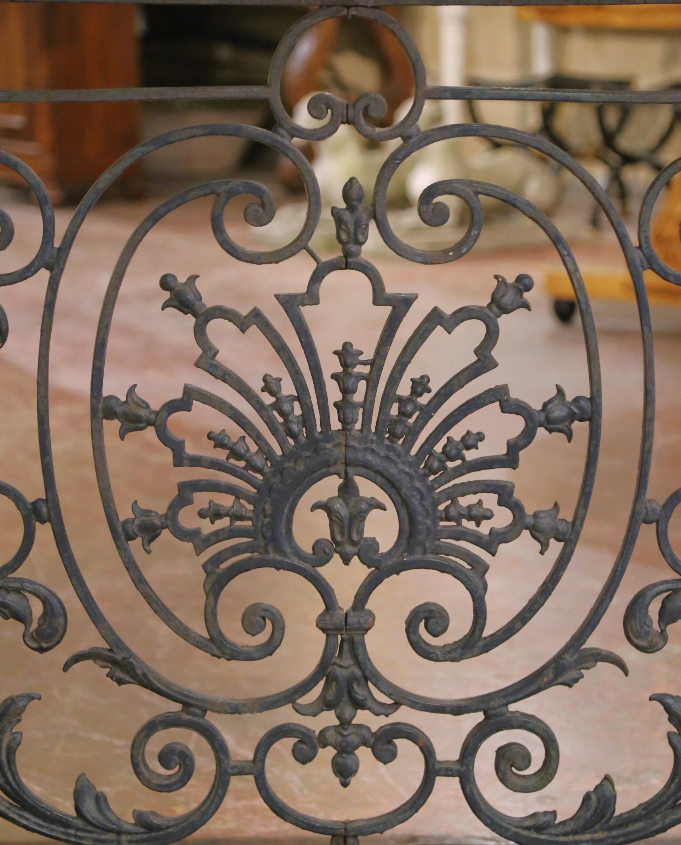 Pair of 19th C. French Louis XV Iron Console Tables with Marble Tops For Sale 6