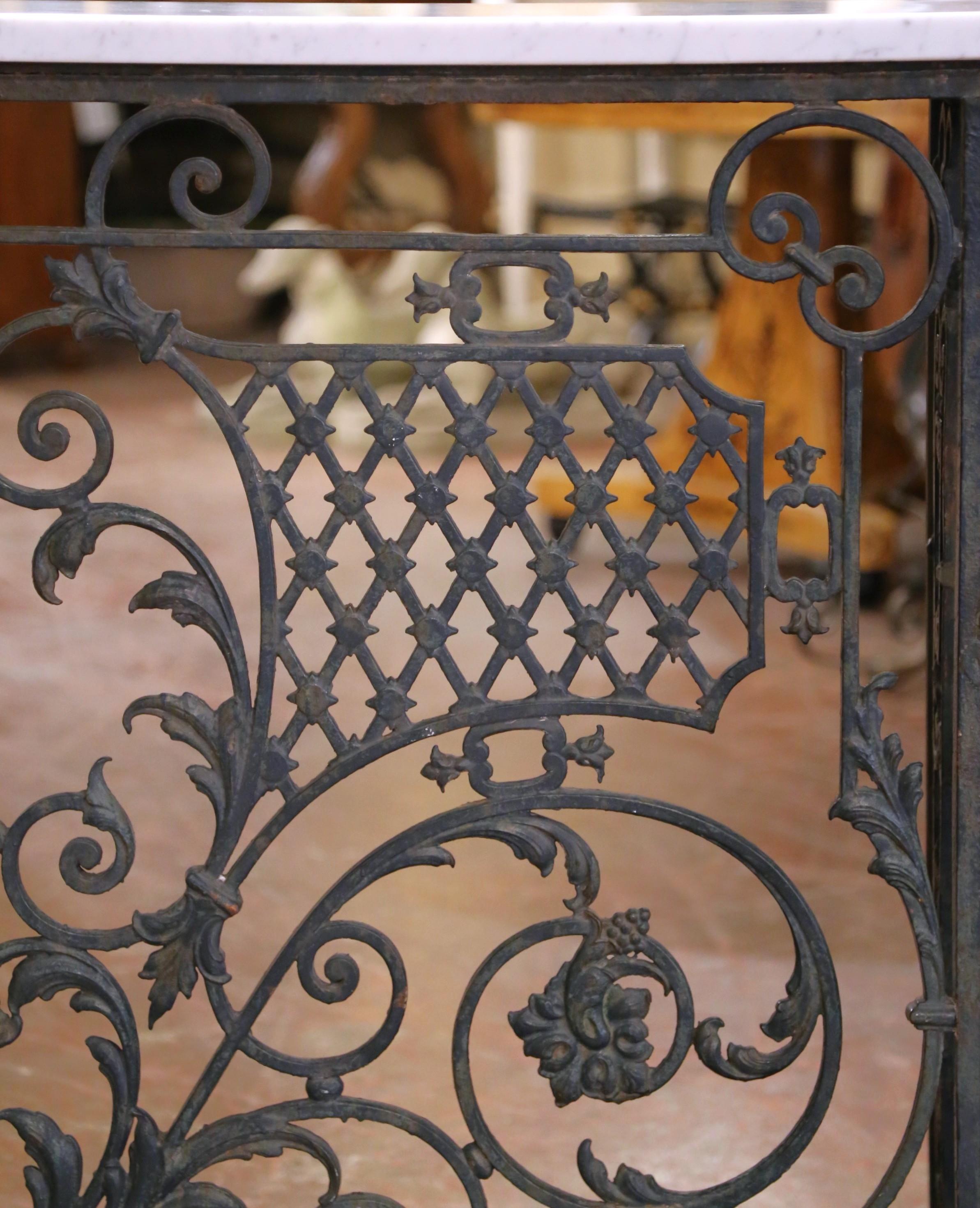 Pair of 19th C. French Louis XV Iron Console Tables with Marble Tops For Sale 7